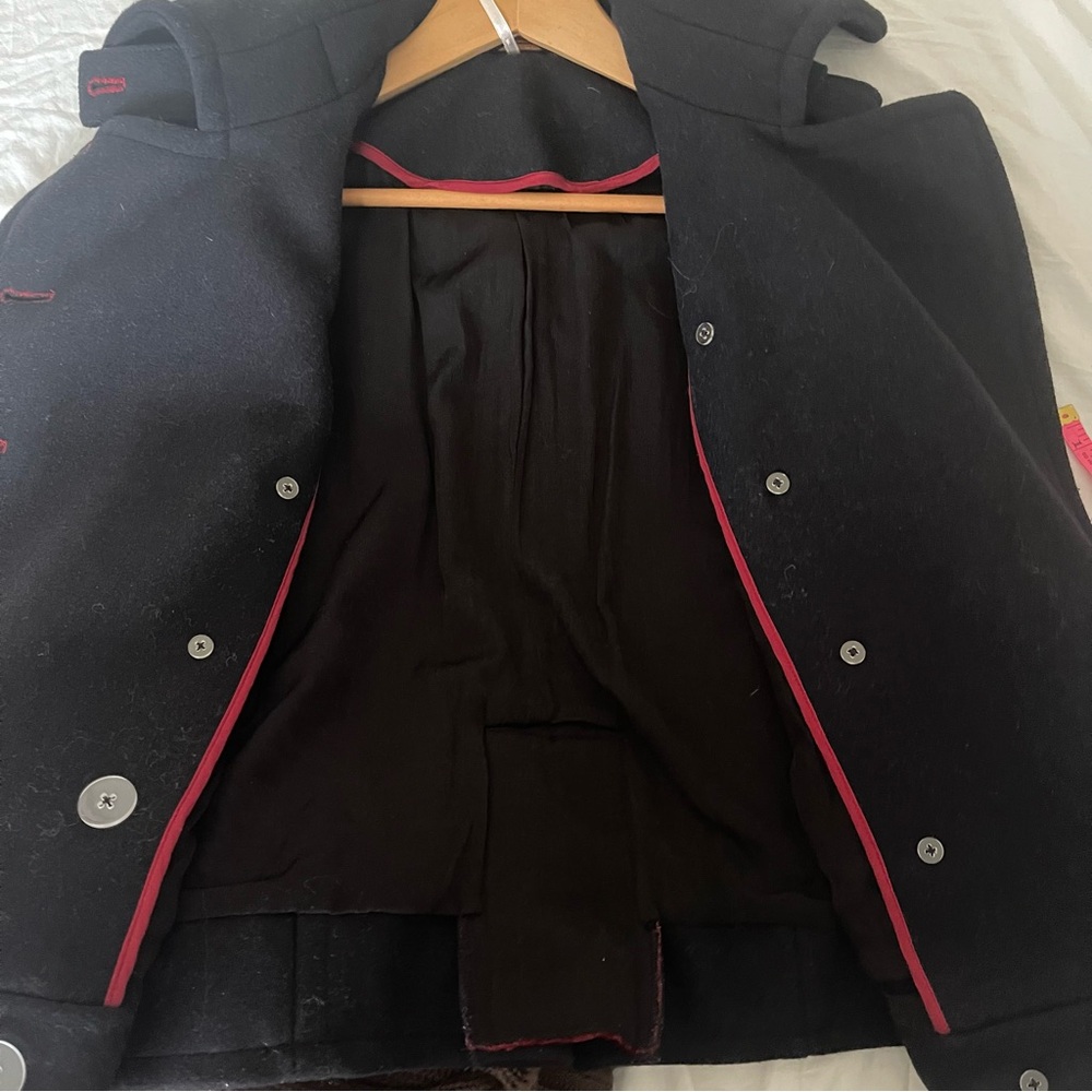 Free People Black Wool military PEACOAT size M Red textile accents, fully lined - Picture 10 of 16